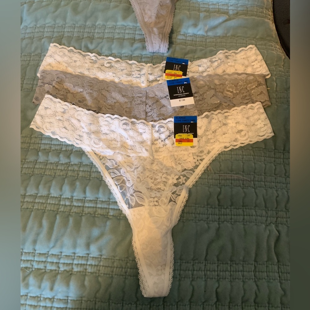 NWT Women’s Size Large INC International Concepts Lace Thong Underwear In Almond